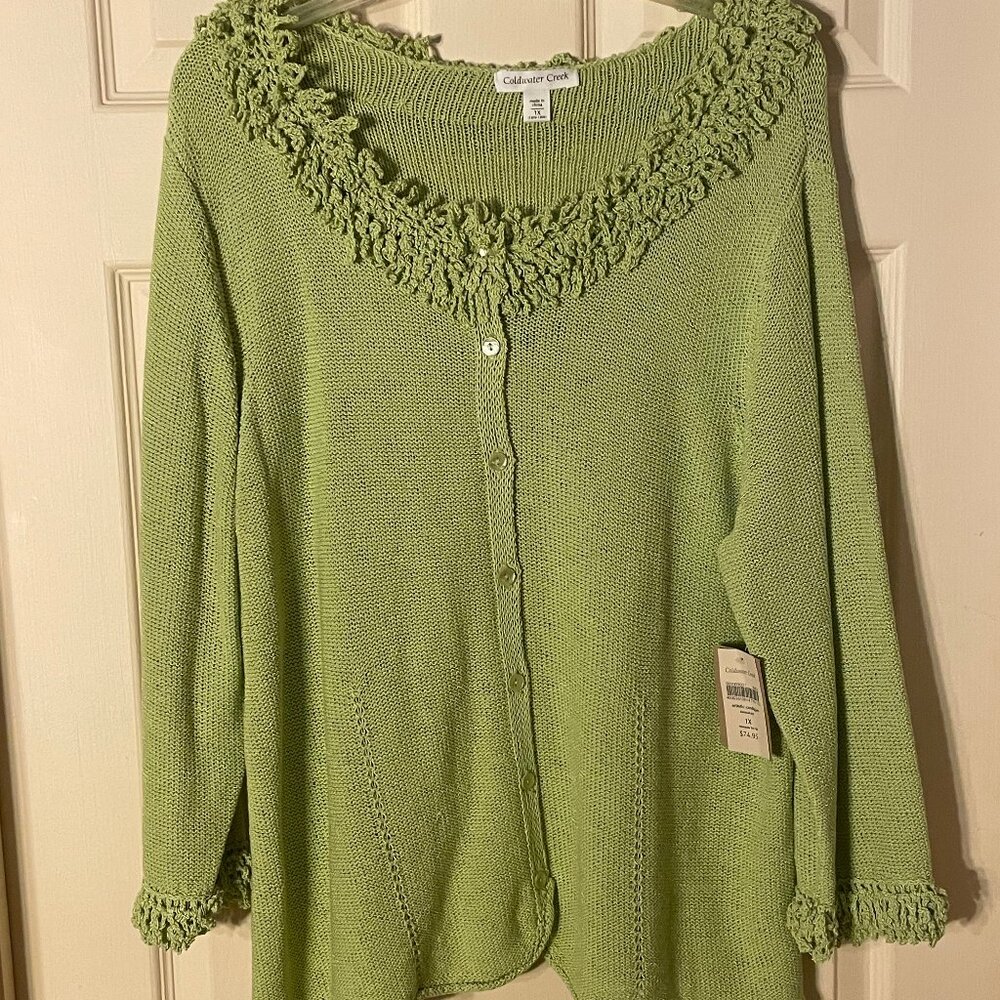 Coldwater Creek Size 1X Lime Green Heavy Sweater with Mohair Fringe. (NWT)